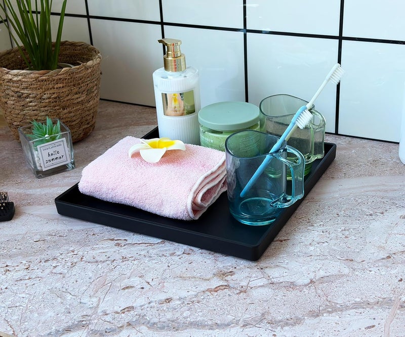 VCREATC Versatile Black Square Tray - 11 Inch Organizer Decorative Tray for Bathroom Vanity, Coffee Table, Dresser & Kitchen Countertop - Black Catch-All Tray for Home Decor, Jewelry, Makeup & Snacks - Image 5